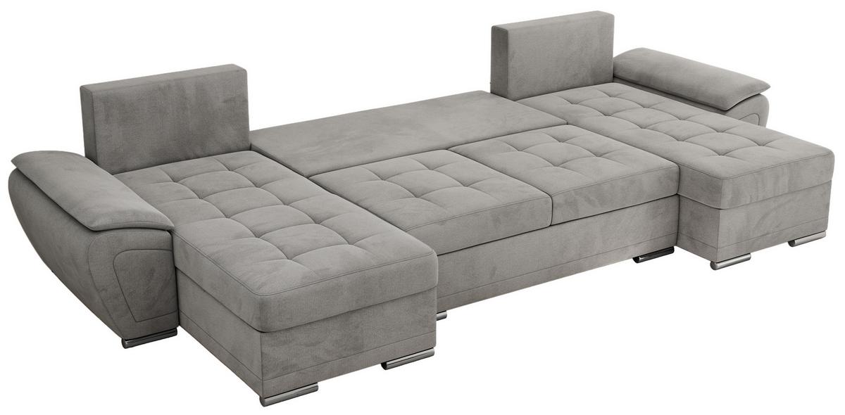 WOHNLANDSCHAFT UMBRIA U Hellgrau Velvet - Hellgrau/Grau, Textil/Metall (336/85/157cm) - MKS