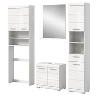 BADMÖBEL-SET weiß Hochglanz 4-teilig 190 cm, Komplettset mit viel Stauraum - Weiß Hochglanz, Glas/Holzwerkstoff (190/191/34cm) - Inn.Furn