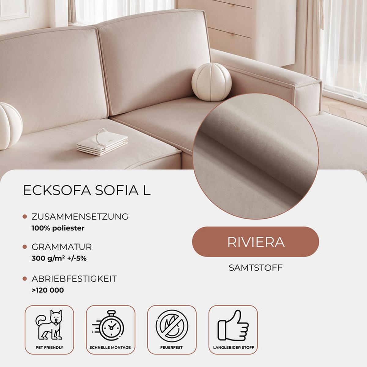 ECKSOFA SOFIA Veloursstoff in Braun - Braun, Holzwerkstoff/Kunststoff (210/157cm) - Idohome