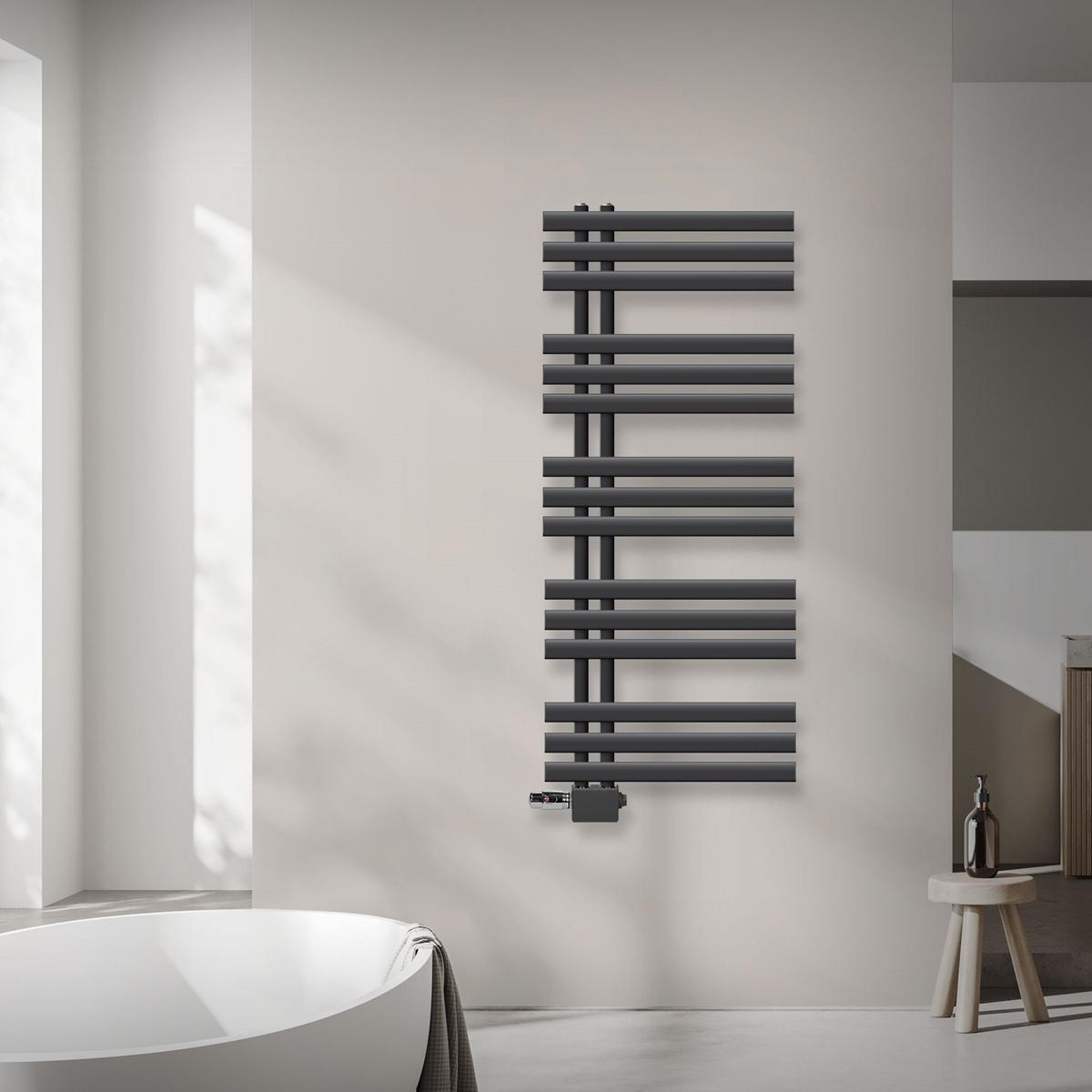 BADHEIZKÖRPER Iron EM 500x1200 mm Anthrazit mit Ventil Universal - Anthrazit, Metall (50/120/3cm) - LuxeBath
