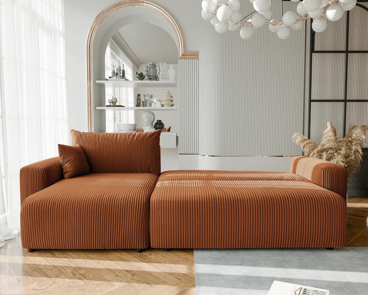 ECKSOFA mit Schlaffunktion und Bettkasten, Orange - Orange, Holzwerkstoff/Textil (145/278cm) - Idohome