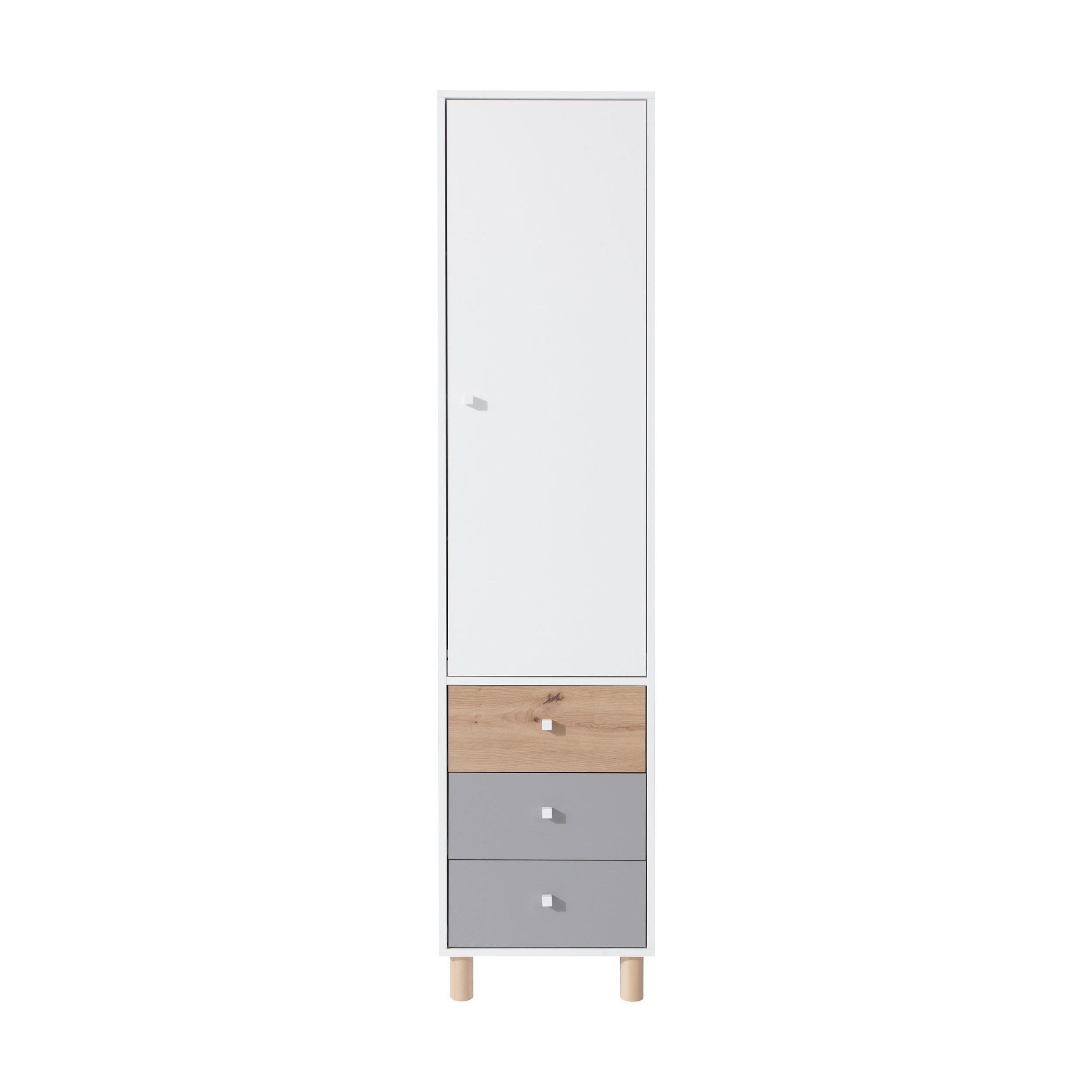 DREHTÜRENSCHRANK Figo mit 1 Tür und 3 Schubladen - Weiß/Eiche Artisan, Holzwerkstoff (45/190/40cm) - Beautysofa