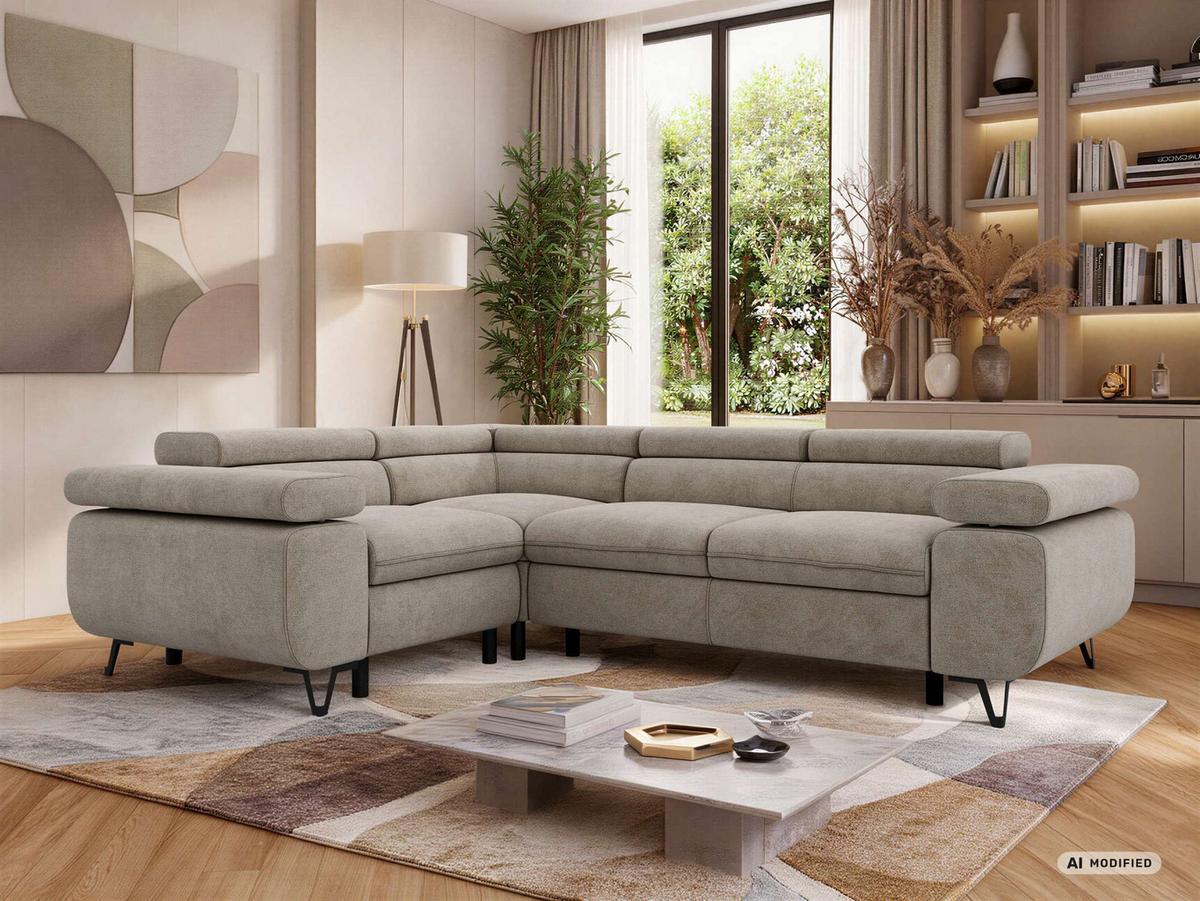 ECKSOFA ORSO L Greige Stukture - Links Seite - Greige/Schwarz, Textil/Metall (197/268cm) - MKS