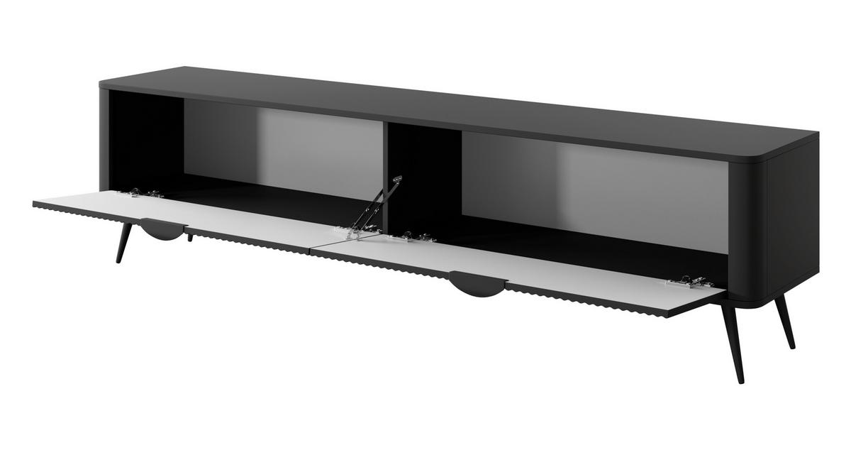 LOWBOARD Vespasia 2T Schwarz 200/51,2/38 cm – Geriffelten Fronten - Schwarz, Holzwerkstoff/Metall (200/51.2/38cm) - AX Living