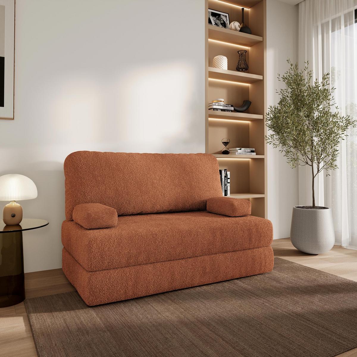 BETTSOFA KESTE aus Schaumstoff Bucle-Stoff Orange Schlaffunktion - Orange, Textil (140/86/60cm) - MASSENO
