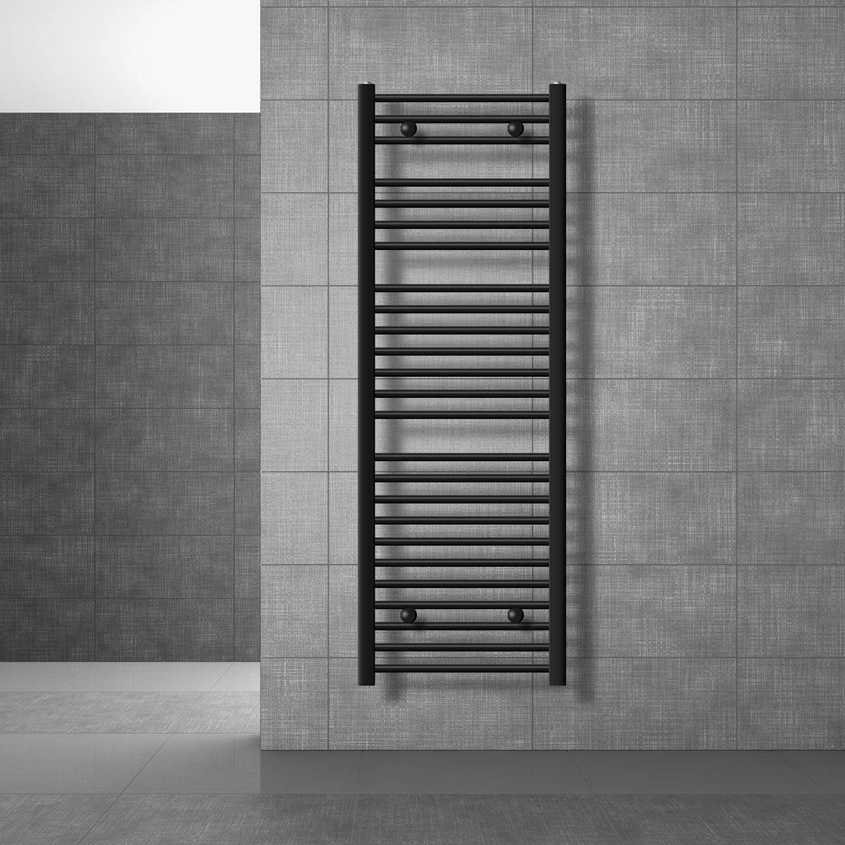 BADHEIZKÖRPER elektrisch Sahara 500x1500 mm Schwarz gebogen mit Heizstab 1200W Digital - Schwarz, Metall (50/150/3cm) - LuxeBath