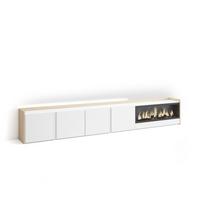 LOWBOARD, Weiß und Eiche, 315/35/50cm, Kamin mit Feuereffekt XXL - Weiß, Holzwerkstoff (315/50/35cm) - Skraut Home