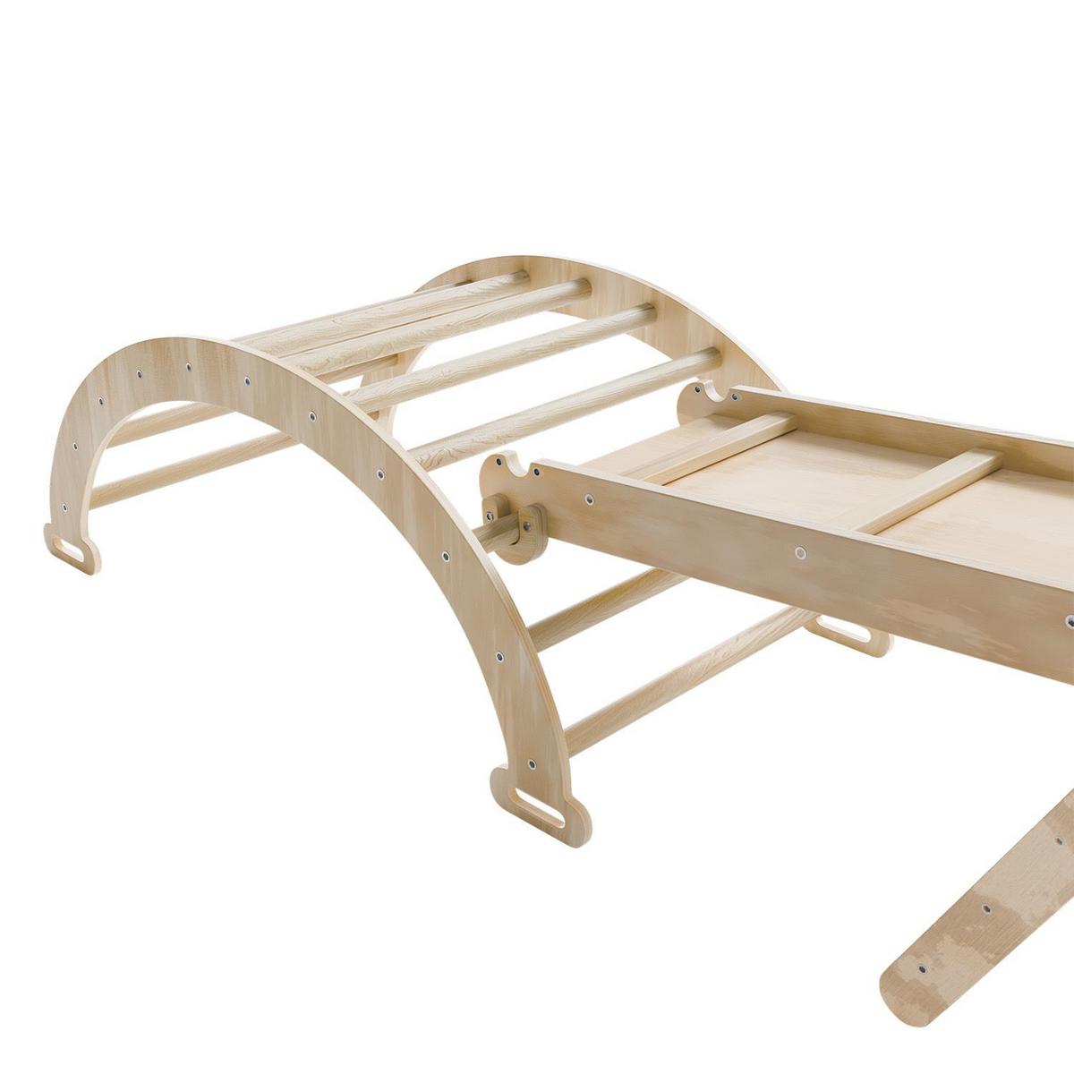 KLETTERDREIECK Movario mit Kissen 80x50cm - Klein - Naturfarben, Holz (54/55/54cm) - Juskys