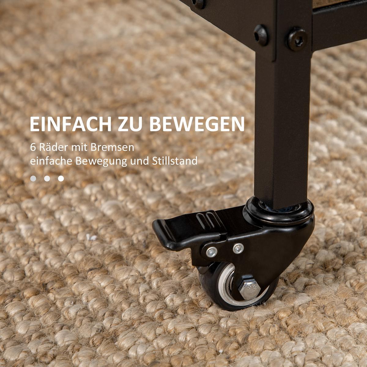 ESSTISCH klappbar, Mobiler Klapptisch für 6 Personen, mit Ablage Braun - Schwarz/Braun, Kunststoff/Metall (130/80/74cm) - HOMCOM