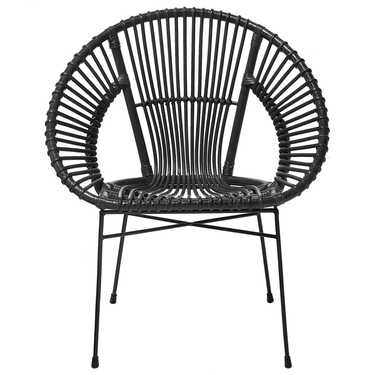 RATTANSTUHL Rattan Schwarz Sarita - Schwarz, Naturmaterialien/Metall (70/80/48cm) - Beliani
