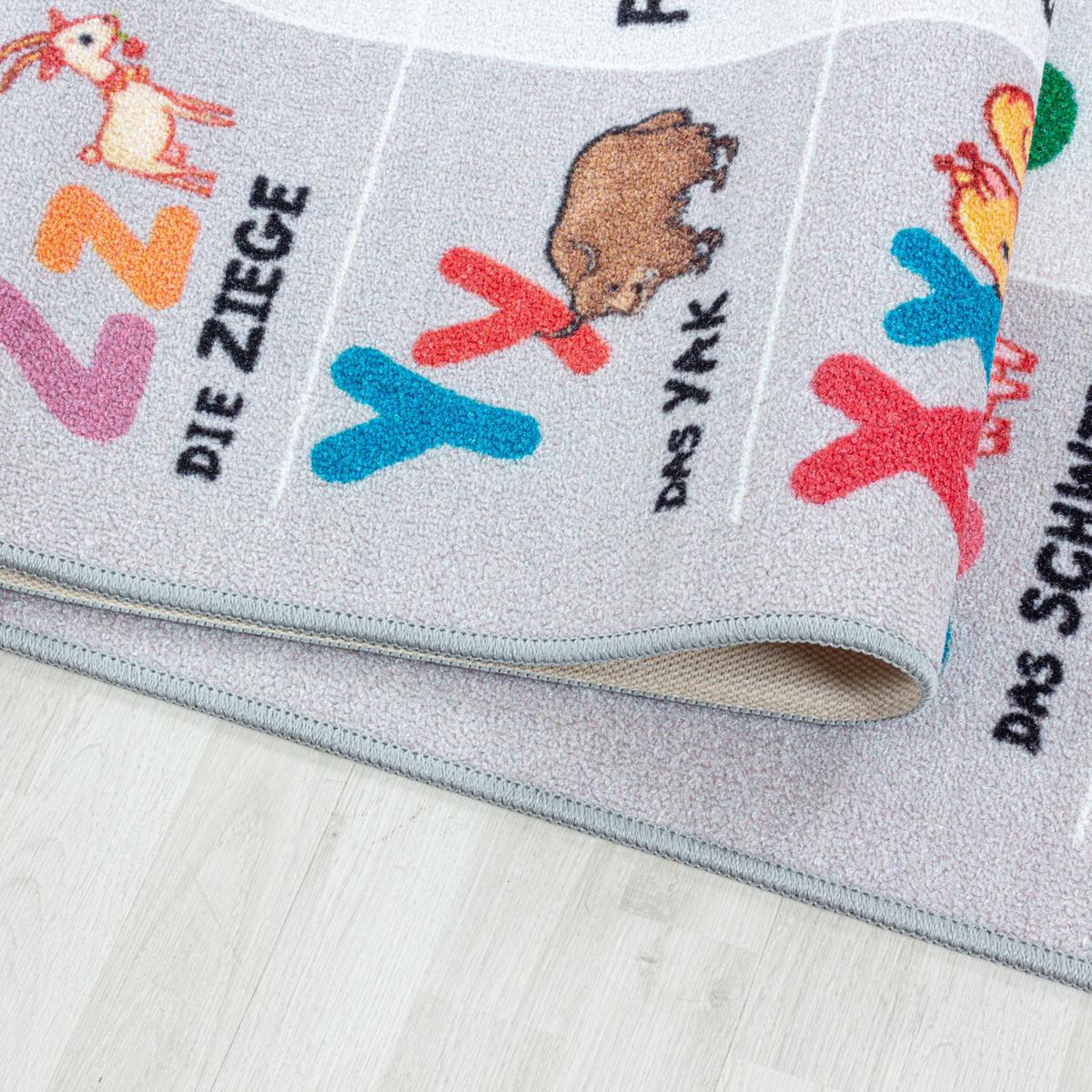 KINDERTEPPICH TRAUN, mit Alphabet-Zahlen-Tiere-Motiv, Grau, 140 x 200 cm - Grau, Textil (200/140cm) - KADIMA DESIGN