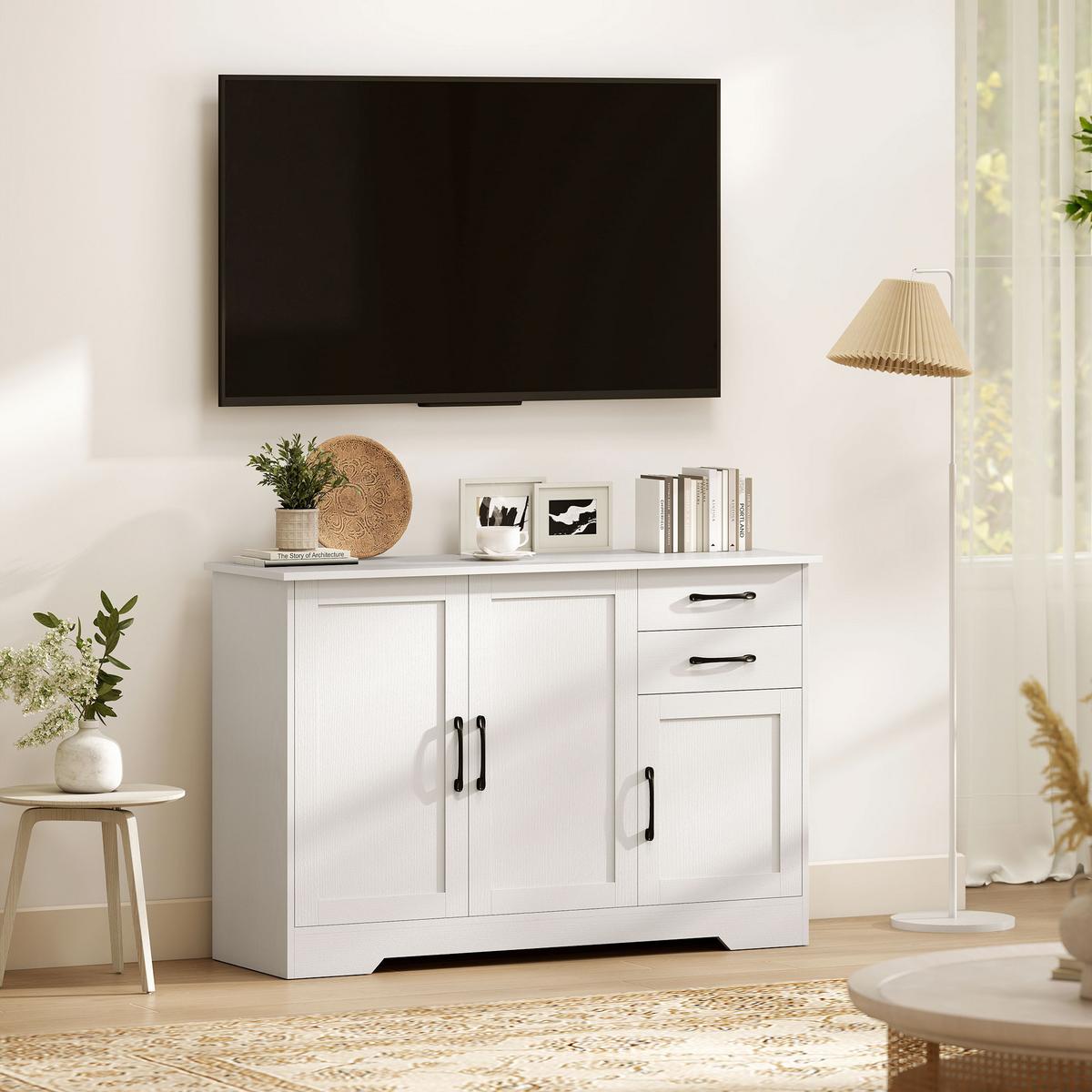 SIDEBOARD Spanplatte MDF Weiß - Schwarz/Weiß, Holzwerkstoff/Metall (38/79/120cm) - HOMCOM