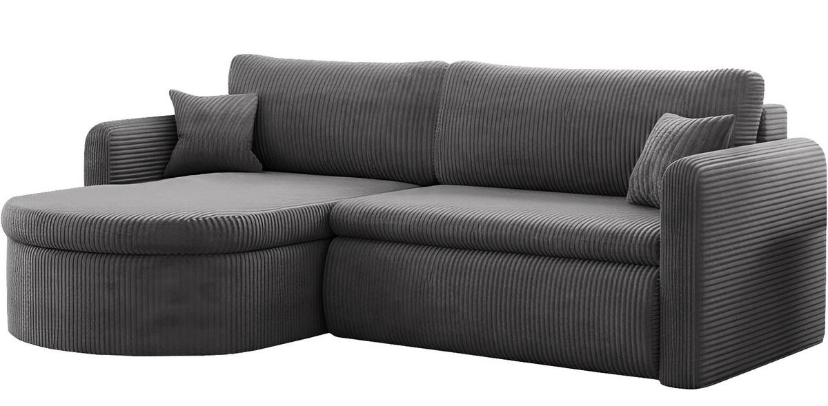 ECKSOFA Cora mit Schlaffunktion & Stauraum, Universell Rechts/Links, Grau Cord Chenille 250/82/160 cm - Schwarz/Grau, Kunststoff/Textil (250/160cm) - WFL GROUP