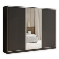 SCHWEBETÜRENSCHRANK TARI 270/205/58 cm 3-türig mit Spiegel und 4 Schubladen Schwarz - Schwarz, Holzwerkstoff (270/205/58cm) - MASSENO