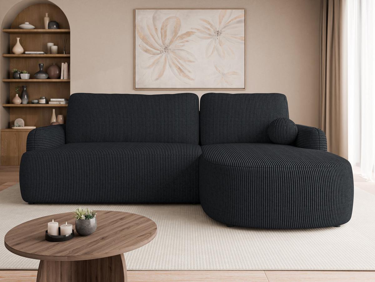 ECKSOFA Loridu Cord, Seite: Rechts - Schwarz, Holz/Kunststoff (250/174cm) - MIRJAN24