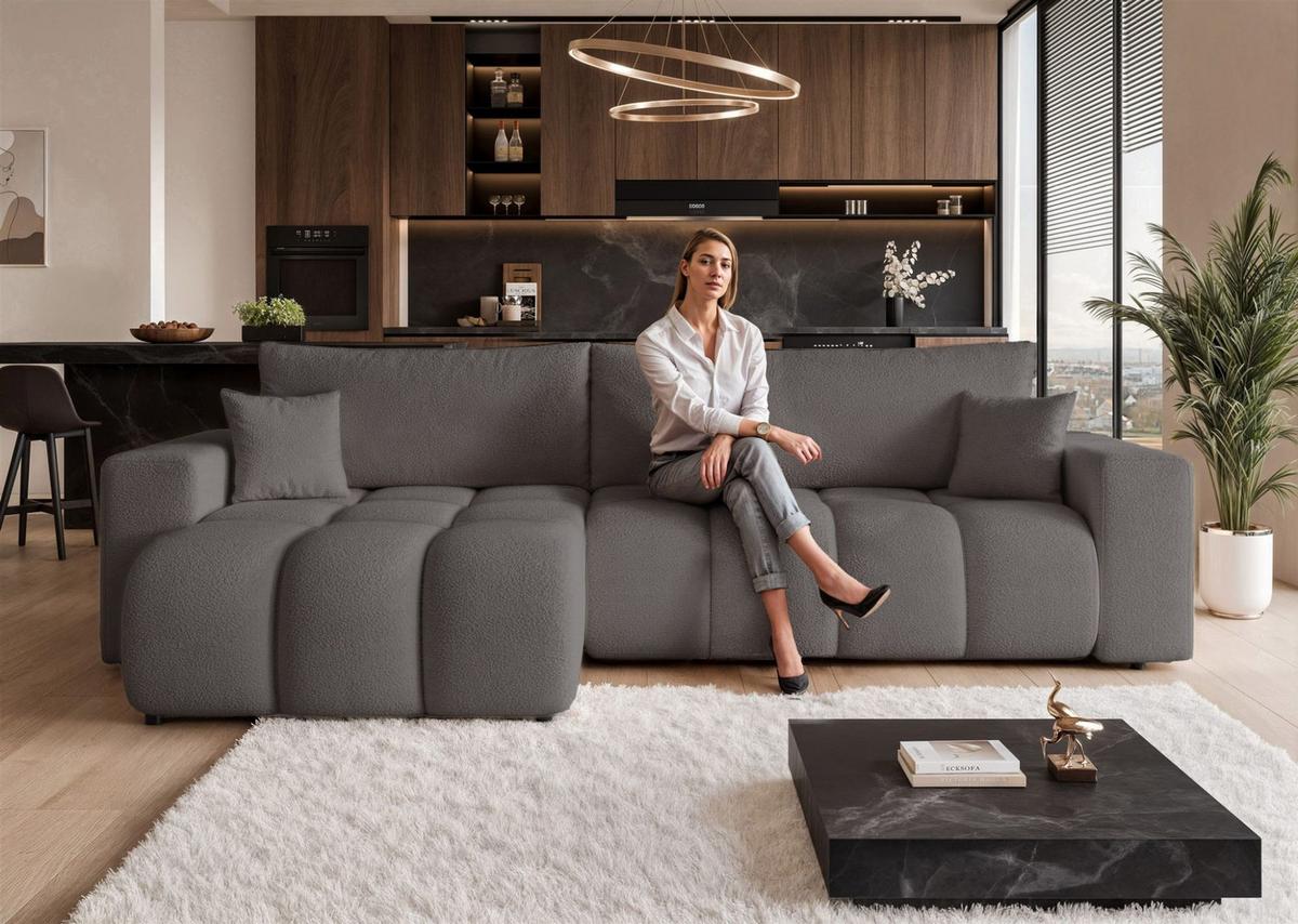 ECKSOFA Anabel Max Mit Schlaffunktion - Dunkelgrau, Holzwerkstoff/Textil (278/145cm) - Fun Möbel