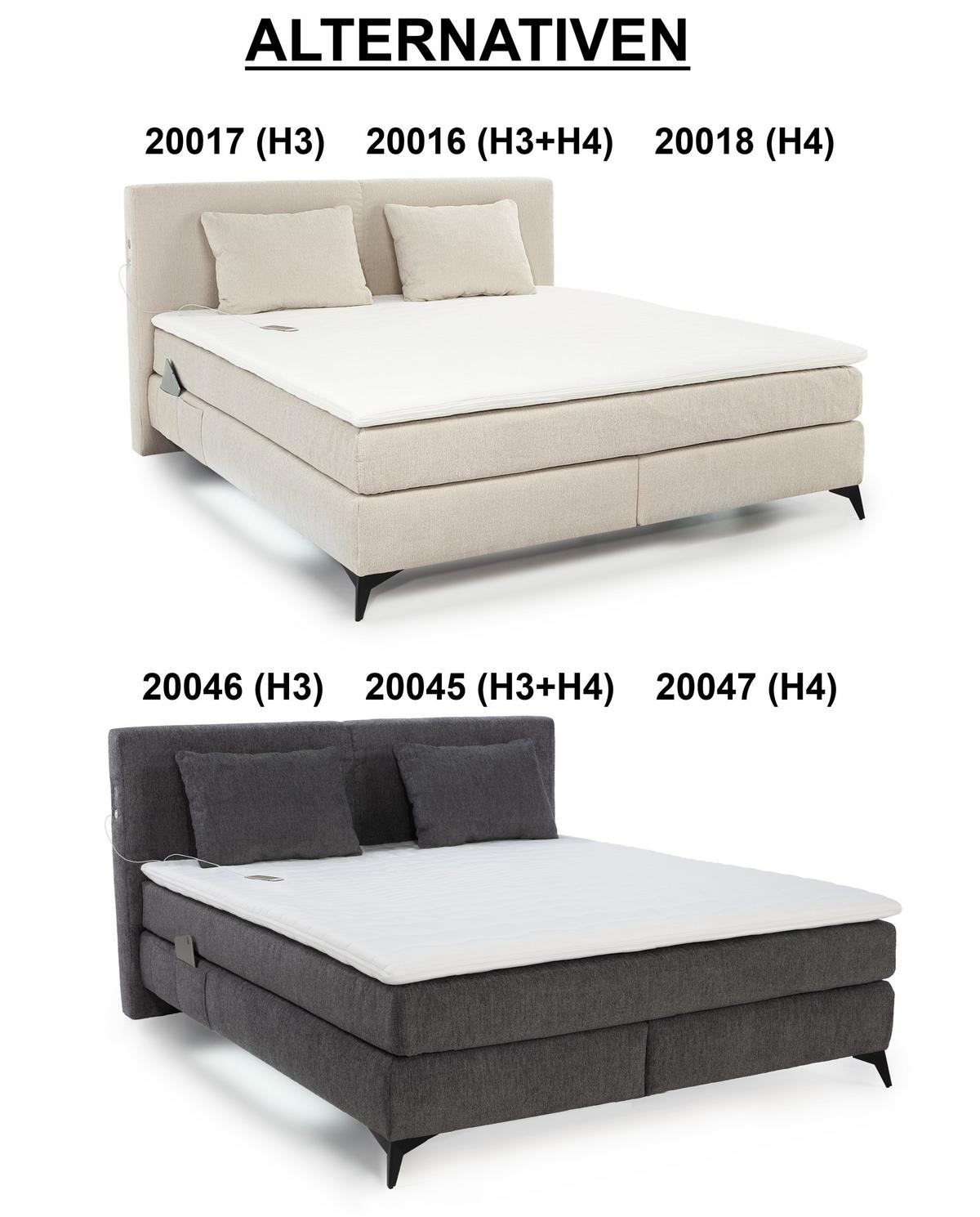 BOXSPRINGBETT 180x200, 7-Zonen-Tonnentaschen-Federkernmatratzen H3+H4, Topper,Bonell-Federkern,Beleuchtung,USB-Ladeports, Chenille Dunkelgrau / 20045 - Dunkelgrau/Schwarz, Textil/Metall (180/200cm) - luma-home