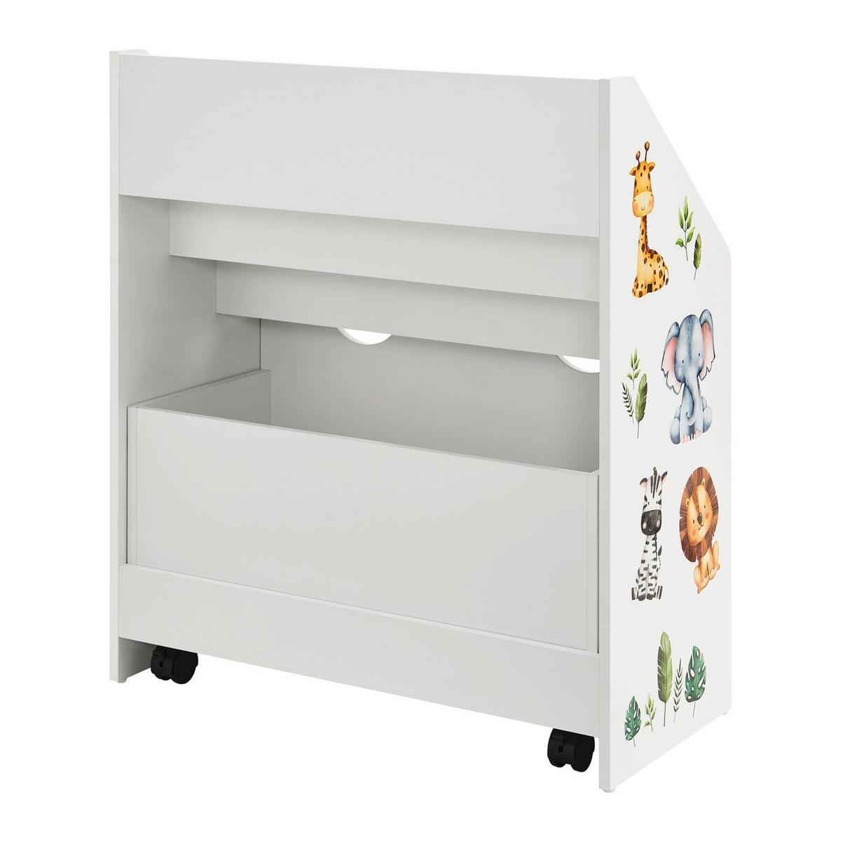 BÜCHERREGAL mit 3 Fächern und herausziehbarer Spielzeugkiste - Weiß, Holz (63/70/30cm) - Juskys