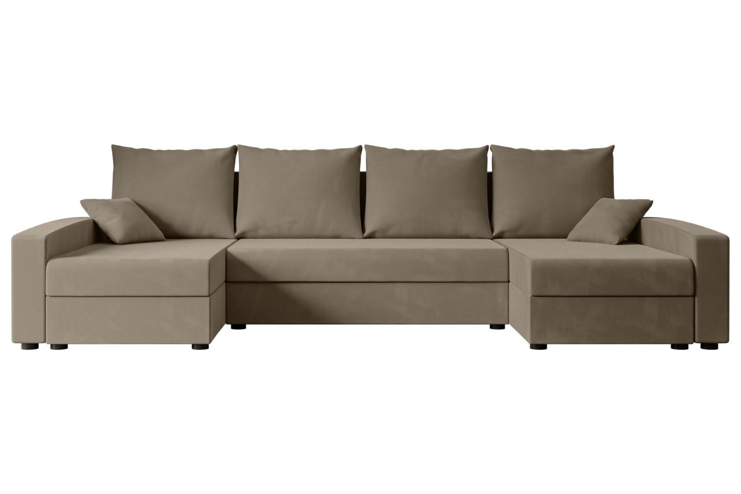 WOHNLANDSCHAFT mit Schlaffunktion und Bettkasten ALESIA-U 301x140x90 cm Braun Velours - Silberfarben/Braun, Holzwerkstoff/Kunststoff (301/90/140cm) - ALTDECOR
