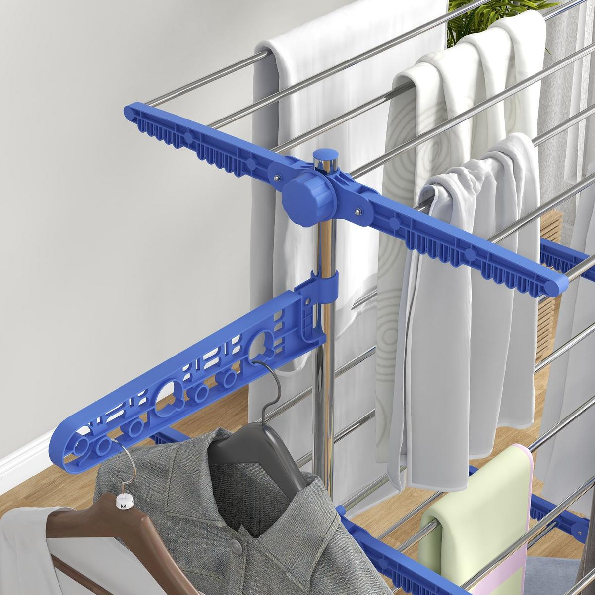 WÄSCHESTÄNDER Weiß - Blau, Metall (55/152/142cm) - HOMCOM