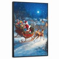 LEINWAND Bilder mit Rahmen - Weihnachtsmann - Rentier - Weihnachten - Schnee - 60x90 - Cognac, Textil (60/90cm) - MuchoWow