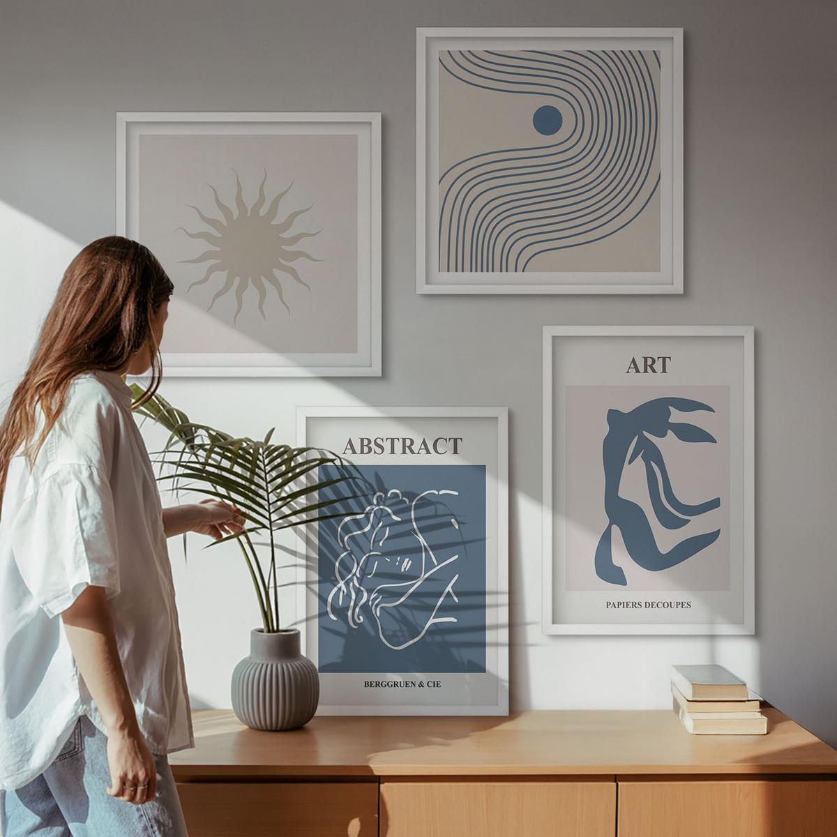 BILDER SET 4er Set - 50x50 cm & 40x60 cm Weißer Rahmen - Matisses stilvolle abstrakte Muster - Weiß, Kunststoff (50/50cm) - TULUP