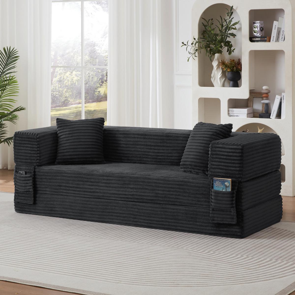 SCHLAFSOFA aus Cord in Dunkelgrau 2-lagiges Design & zum Doppelbett ausklappbar - Dunkelgrau, Textil (89/59/195cm) - Urban Meuble
