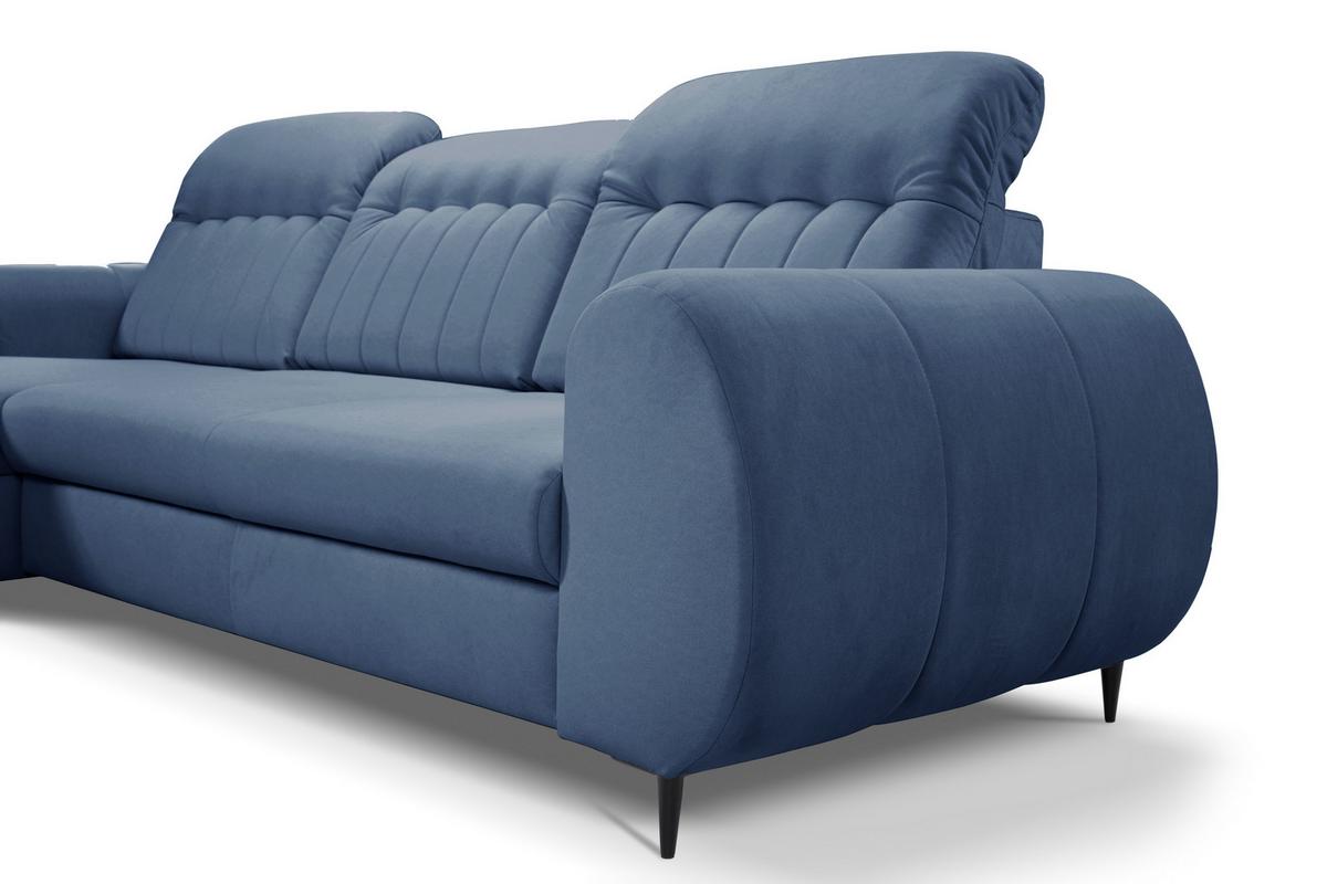 ECKSOFA PURO L-S Dunkelblau Plüsch-Stoff mit Schlaffunktion - Dunkelblau, Holz (275/166cm) - MASSENO