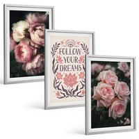 BILDER SET 3er Set - 40x60 cm Silberner Rahmen - Vintage-Rosenträume-Inschrift - Silberfarben, Kunststoff (40/60cm) - TULUP