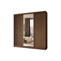 SCHWEBETÜRENSCHRANK LAMELLO 240/216/61 cm Modern Kleiderschrank 3-türig mit Spiegel Nussbaumfarben - Nussbaumfarben, Holzwerkstoff (240/216/61cm) - MASSENO