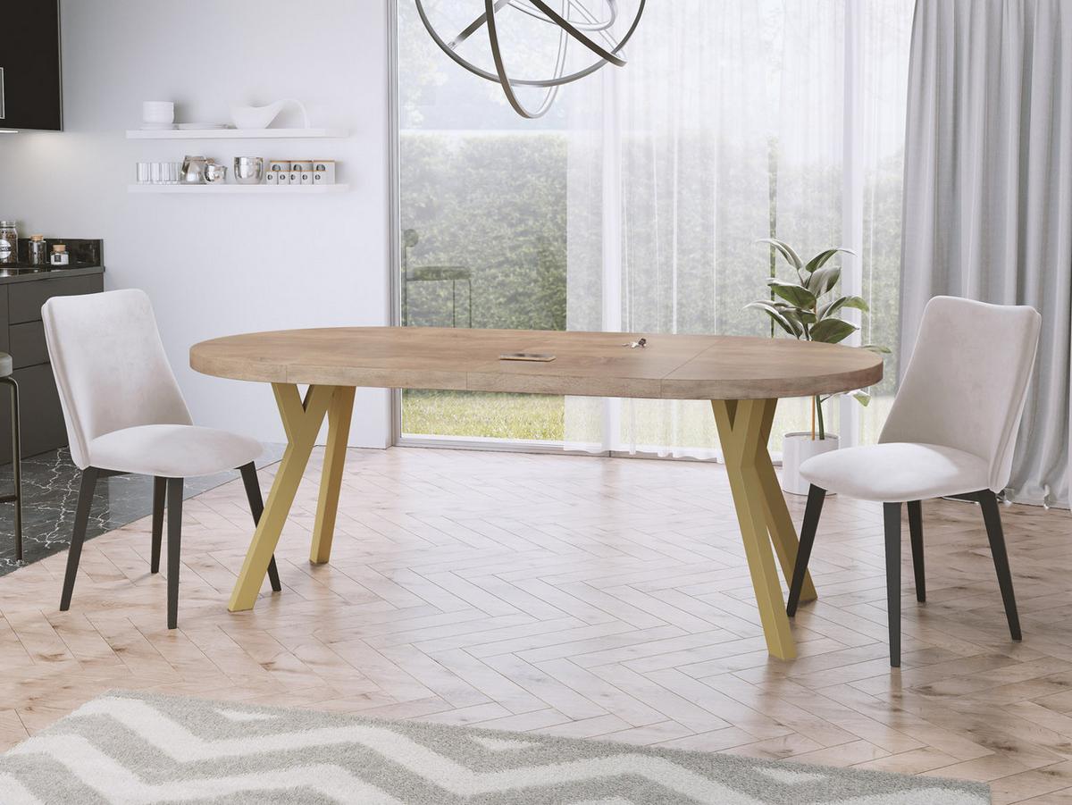 ESSTISCH Mateo runder ausziehbarer, Sonoma Eiche 100-200/100/76 cm - Goldfarben/Sonoma Eiche, Holz/Holzwerkstoff (100/200/76cm) - WFL GROUP