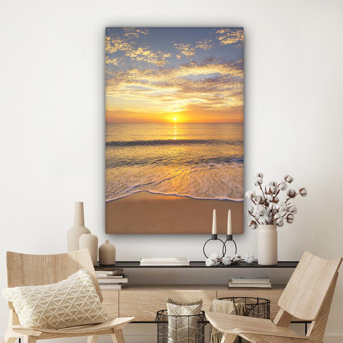 LEINWANDBILD Strand - Sonnenuntergang - Meer Deko XXL 80x120 cm - Gelb, Textil (80/120cm) - MuchoWow