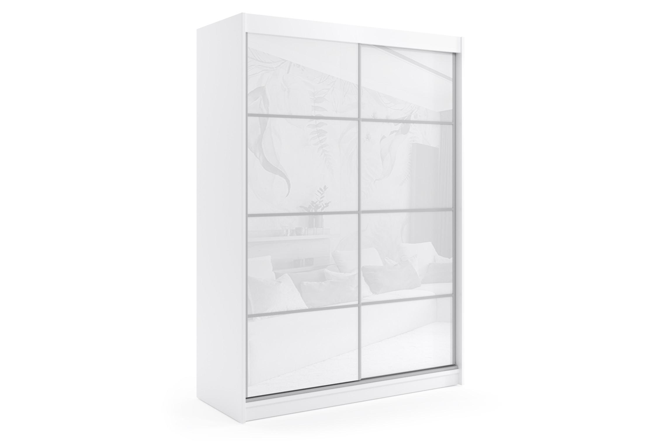 KLEIDERSCHRANK mit Lacobel-Schiebetüren und Aluminium-Leisten - VIVI - 150 cm Weiß - Weiß, Holzwerkstoff (150/216/61cm) - ALTDECOR