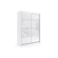 KLEIDERSCHRANK mit Lacobel-Schiebetüren und Aluminium-Leisten - VIVI - 150 cm Weiß - Weiß, Holzwerkstoff (150/216/61cm) - ALTDECOR