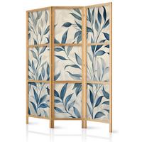 PARAVENT Japanischer 3-tlg 135x172 cm Blaue Bl tter - Blau, Holz/Textil (135/172/3cm) - Muralo