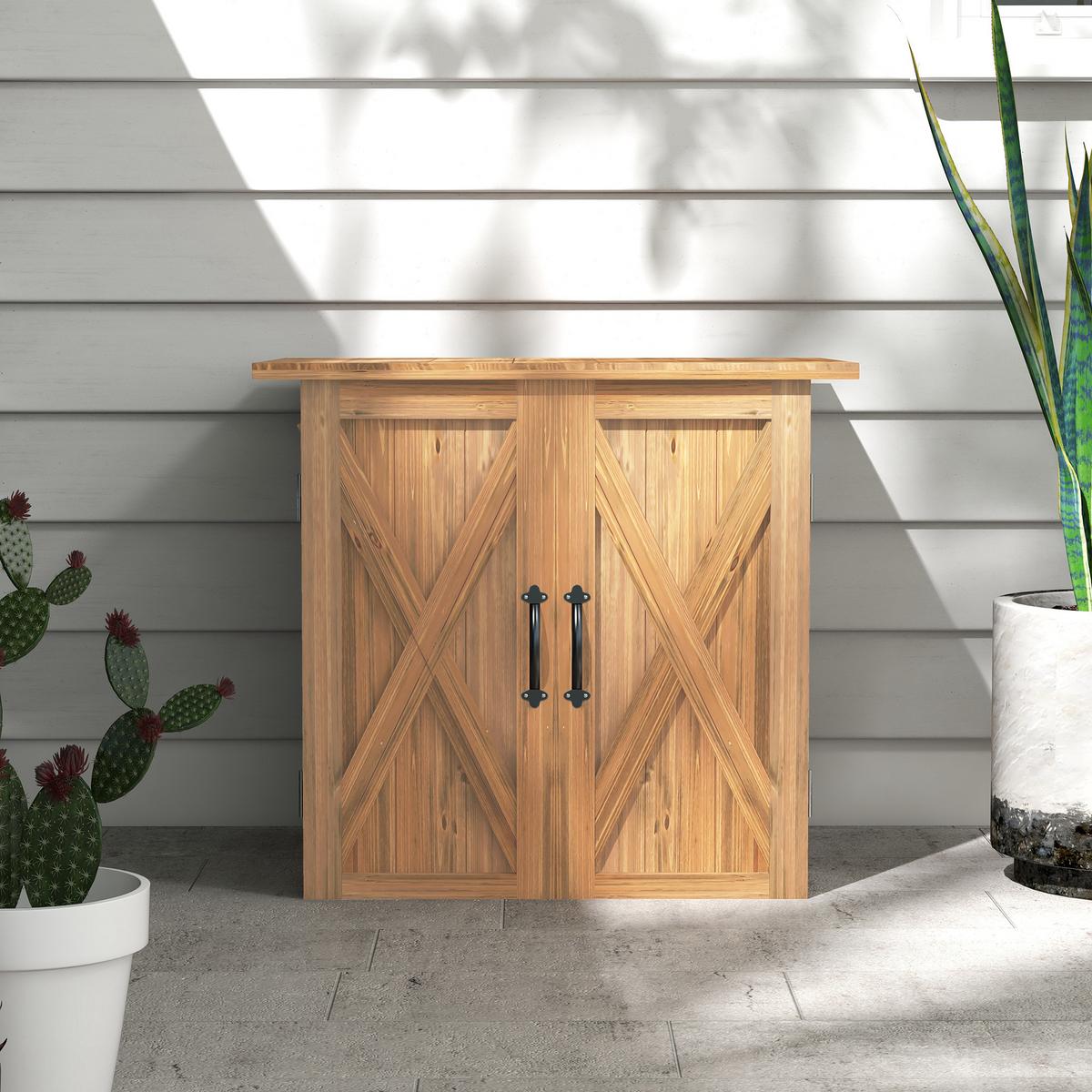GARTENSCHUPPEN, Holz-Geräteschrank, Wetterfest, Doppeltür, für Garten, Balkon, Braun - Braun, Holz (55/72/77cm) - Outsunny