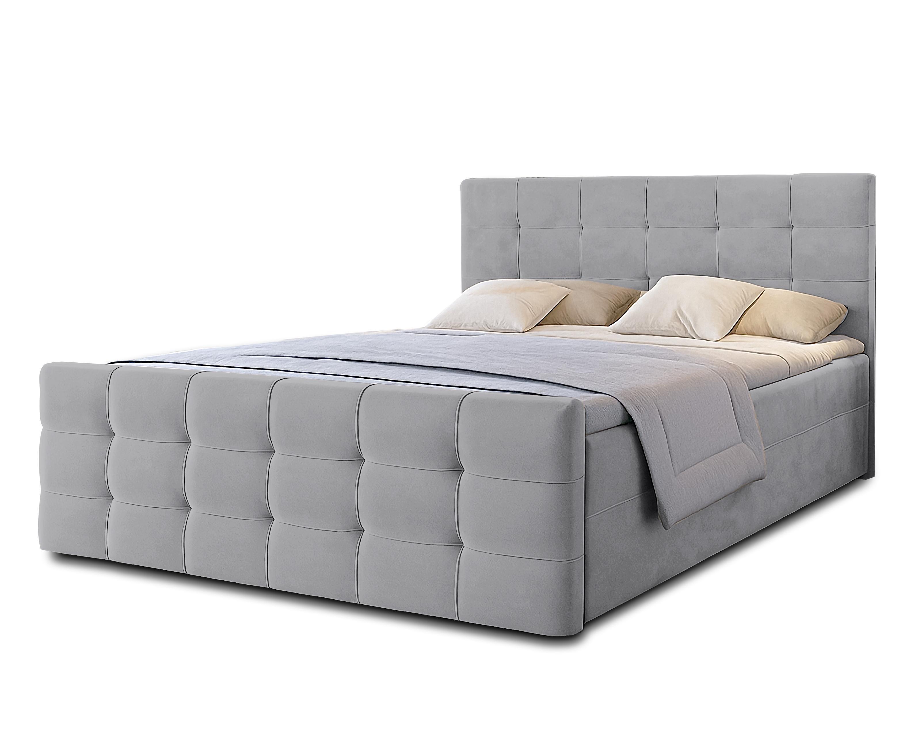 BOXBETT ARGENTARO 140x200 cm mit Bettkasten und Matratze - Grau + TOPPER - Schwarz/Grau, Holz/Holzwerkstoff (140/200cm) - AX Living