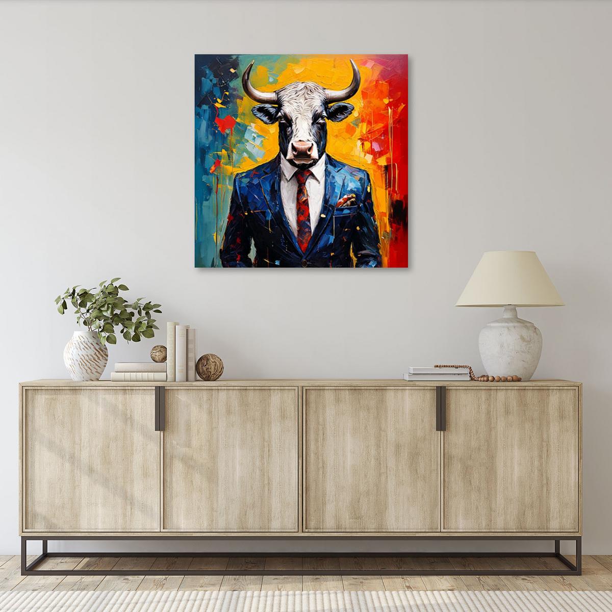 LEINWANDBILD Stier Präsident Tier Abstraktion 30x30cm - Multicolor, Textil (30/30cm) - Feeby