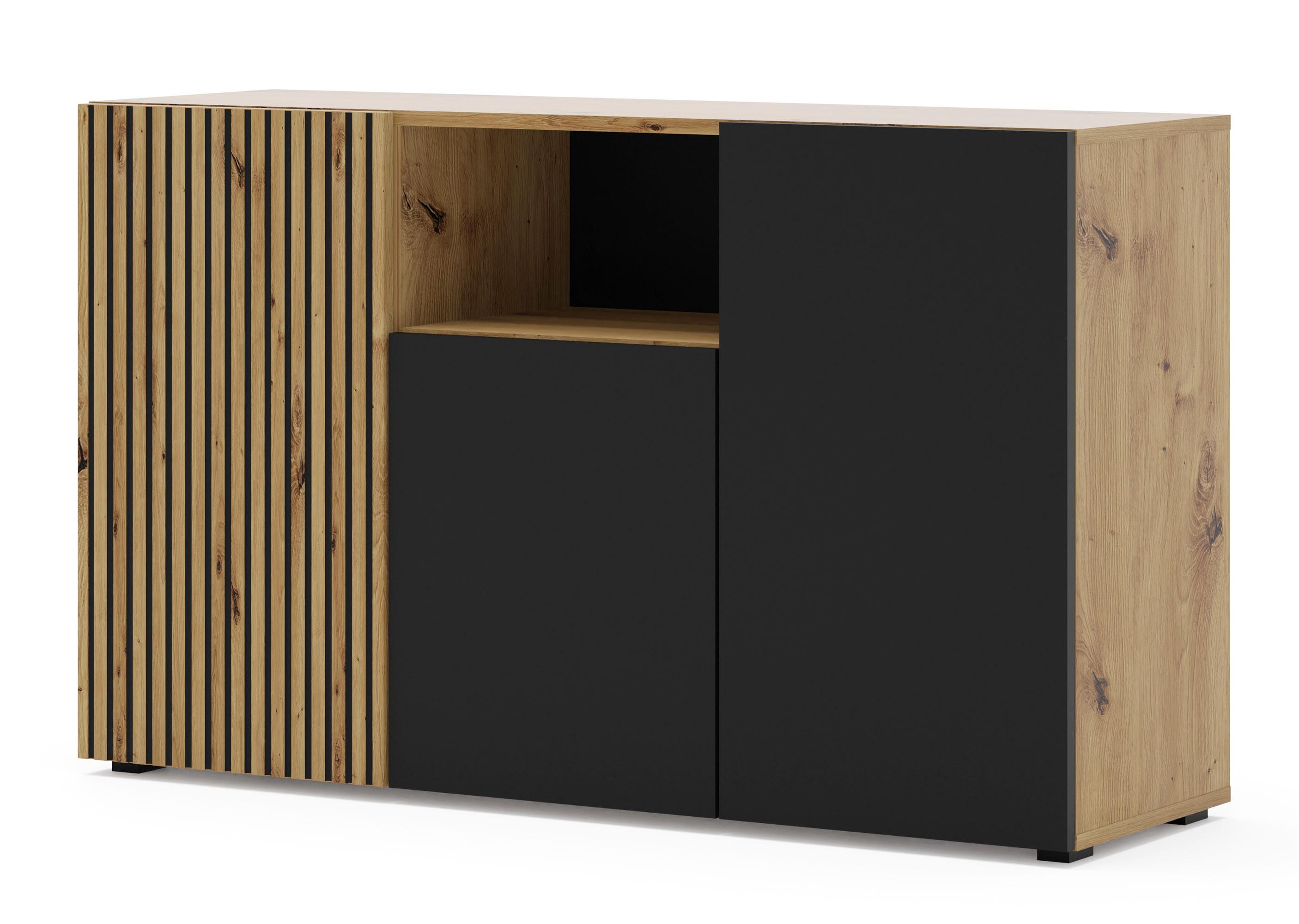 KOMMODE Artisan Eiche, Schwarz 135/82/42 - Schwarz, Holzwerkstoff (135/82/42cm) - RAUMHIRSCH FURNITURE