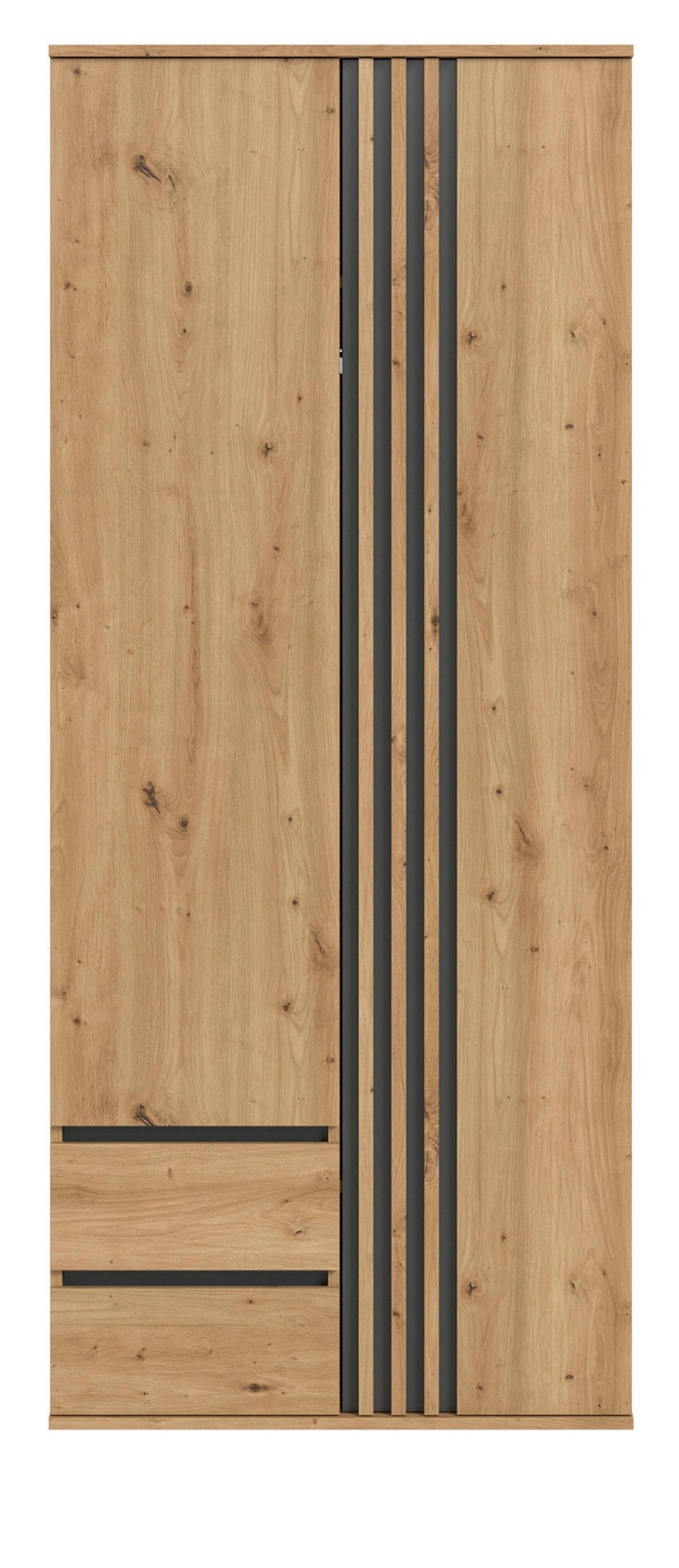 KLEIDERSCHRANK Eiche Artisan, grau 80 x 192 cm, Wäscheschrank 2-türig - Anthrazit/Eiche Artisan, Holzwerkstoff (80/192/56cm) - Inn.Furn