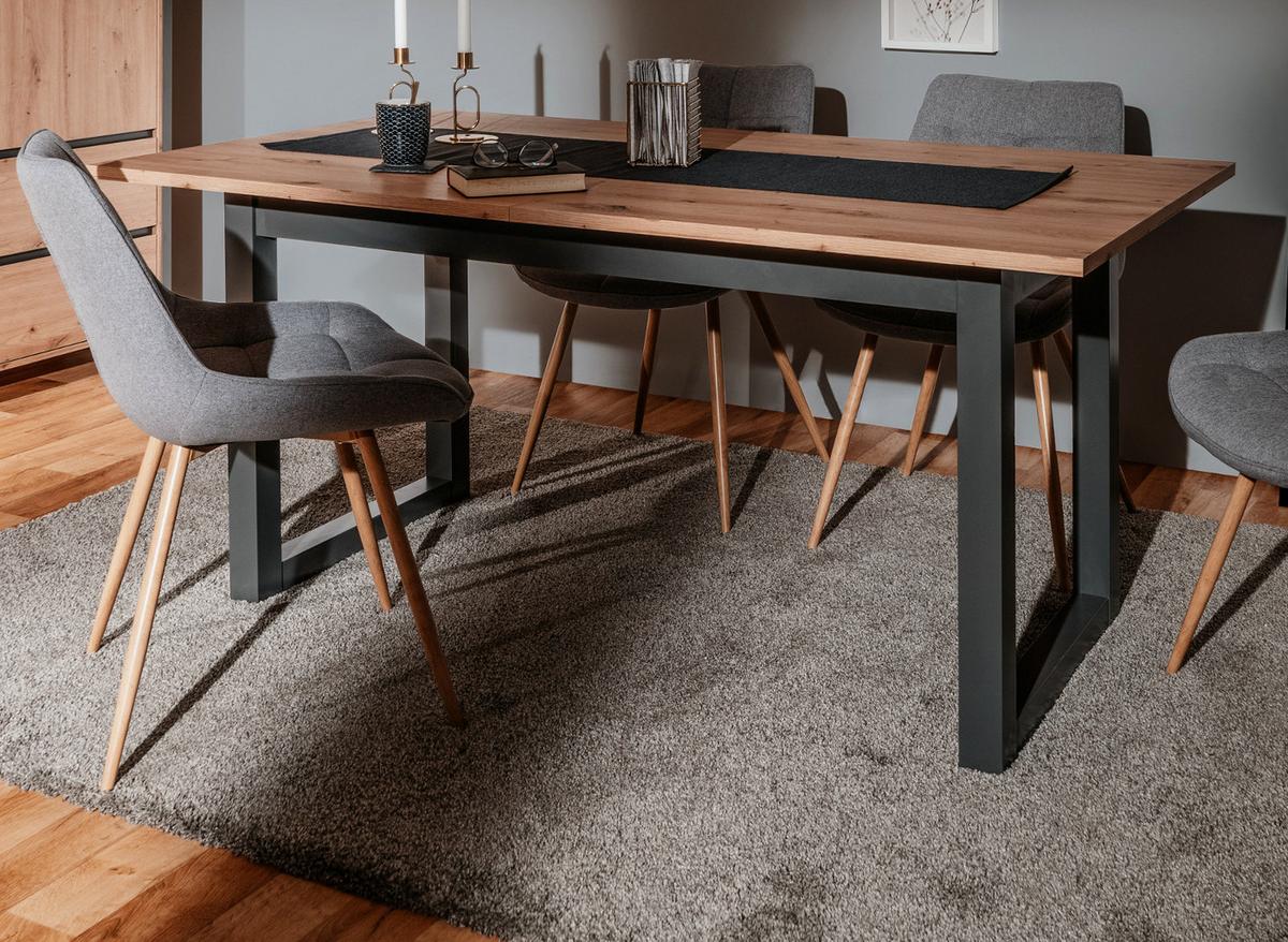 ESSTISCH Eiche Artisan, Grau Industrial, Küchentisch ausziehbar 160 - 200 cm - Anthrazit/Eiche Artisan, Holzwerkstoff (160/90/75cm) - Furn.Design