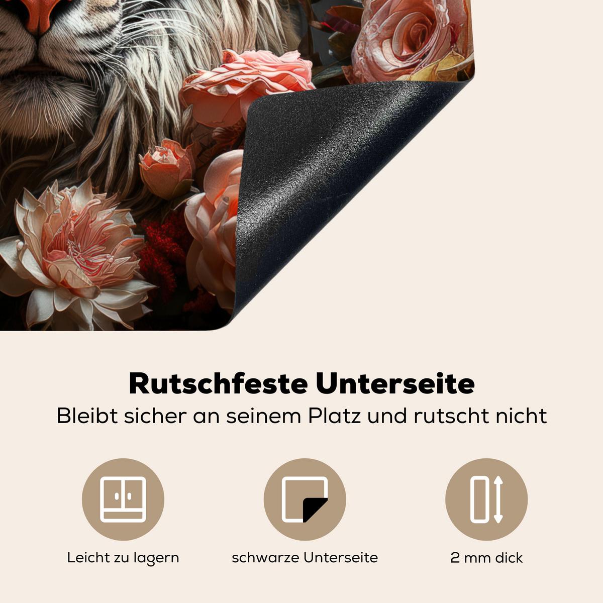 HERDABDECKPLATTE Tiger - Tier - Natur - Floral - Botanisch Herdabdeckung Induktionsfeld 60x52 cm - Orange, Kunststoff (60/52/0.2cm) - MuchoWow