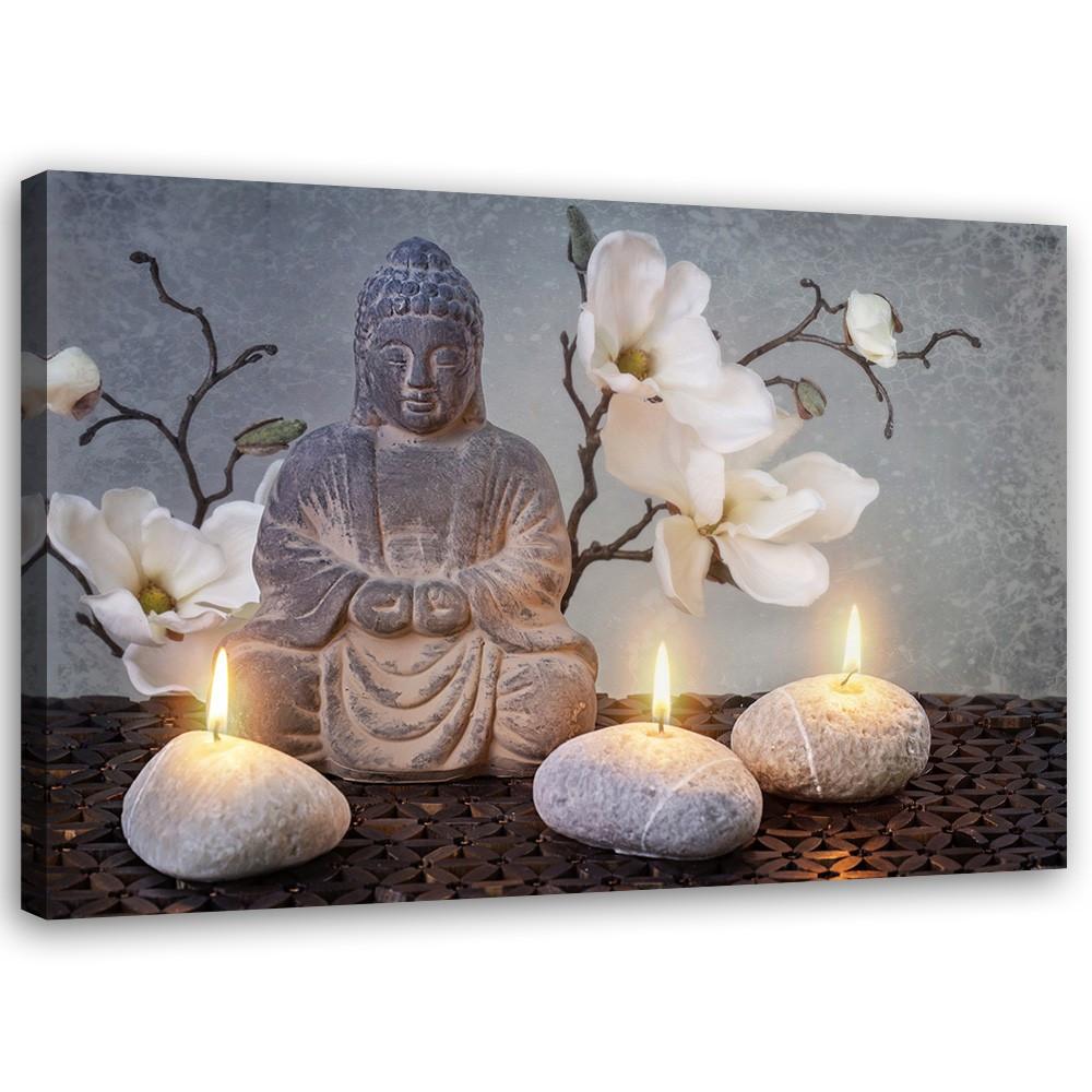 LEINWANDBILD Buddha Orchidee Blumen 90x60cm - Grau, Textil (90/60cm) - Feeby