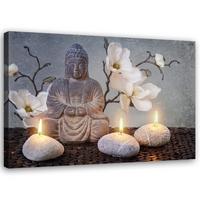 LEINWANDBILD Buddha Orchidee Blumen 90x60cm - Grau, Textil (90/60cm) - Feeby