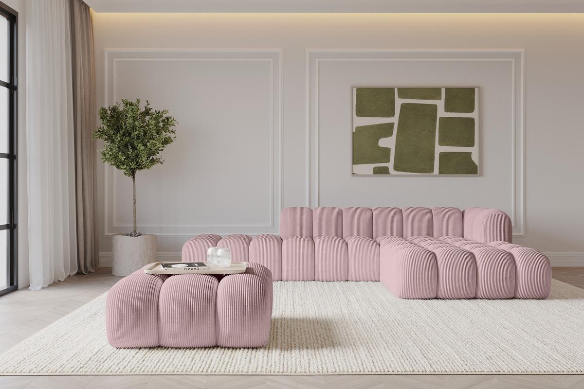 POUF OLEA-PUF 91x87x44 cm Rosa Cord Modular Sitzhocker - Schwarz/Rosa, Holzwerkstoff/Kunststoff (91/44/87cm) - ALTDECOR