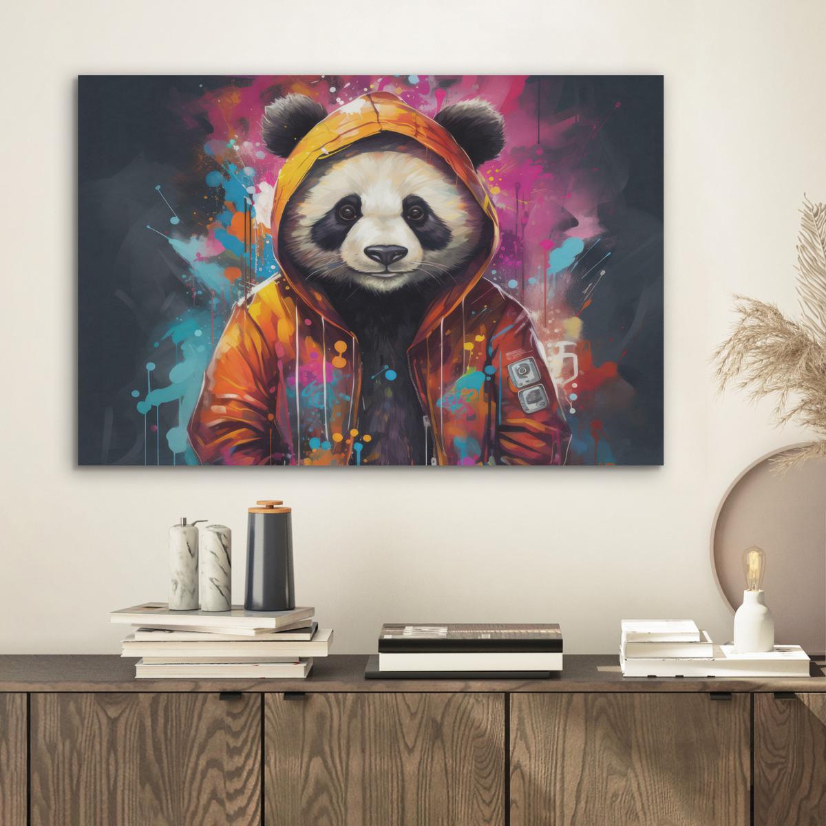 AKUSTIKBILD Panda - Jacke - Graffiti - Orange Wanddeko 70x50 cm - Orange, Kunststoff (70/50/0.9cm) - MuchoWow