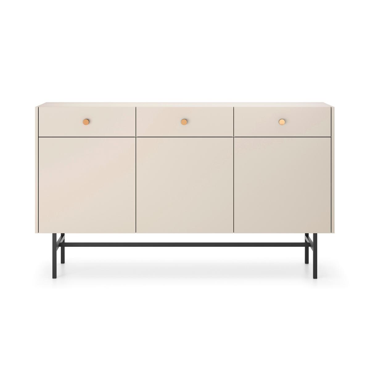 KOMMODE Dalia mit 3 Türen und 3 Schubladen, 104 cm, Kaschmir - Kaschmir/Schwarz, Holzwerkstoff/Metall (155/84/39cm) - Beautysofa