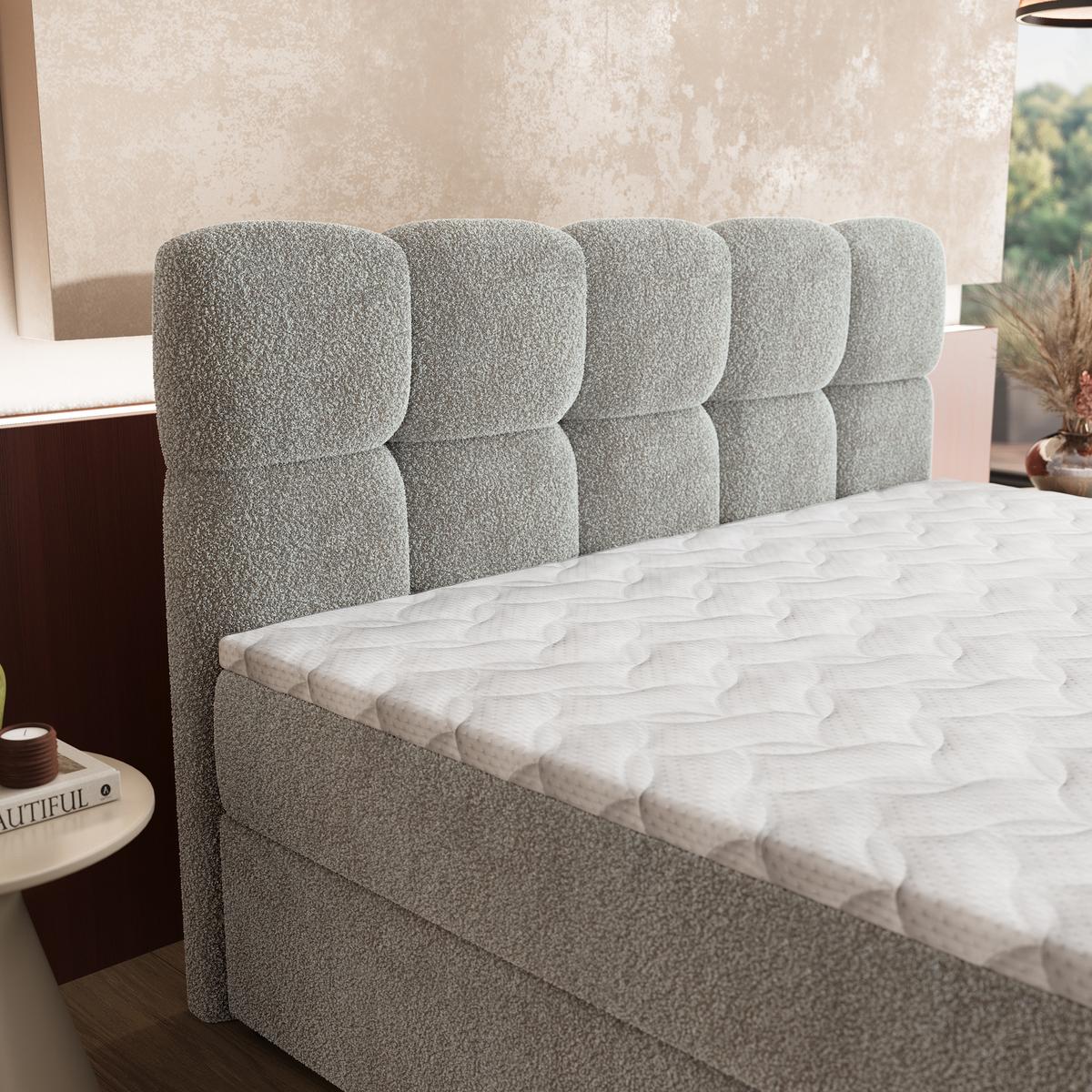 BOXBETT MERU 140x200 cm mit Matratze und Topper - Hellgrau - Hellgrau, Holz (140/200cm) - MASSENO