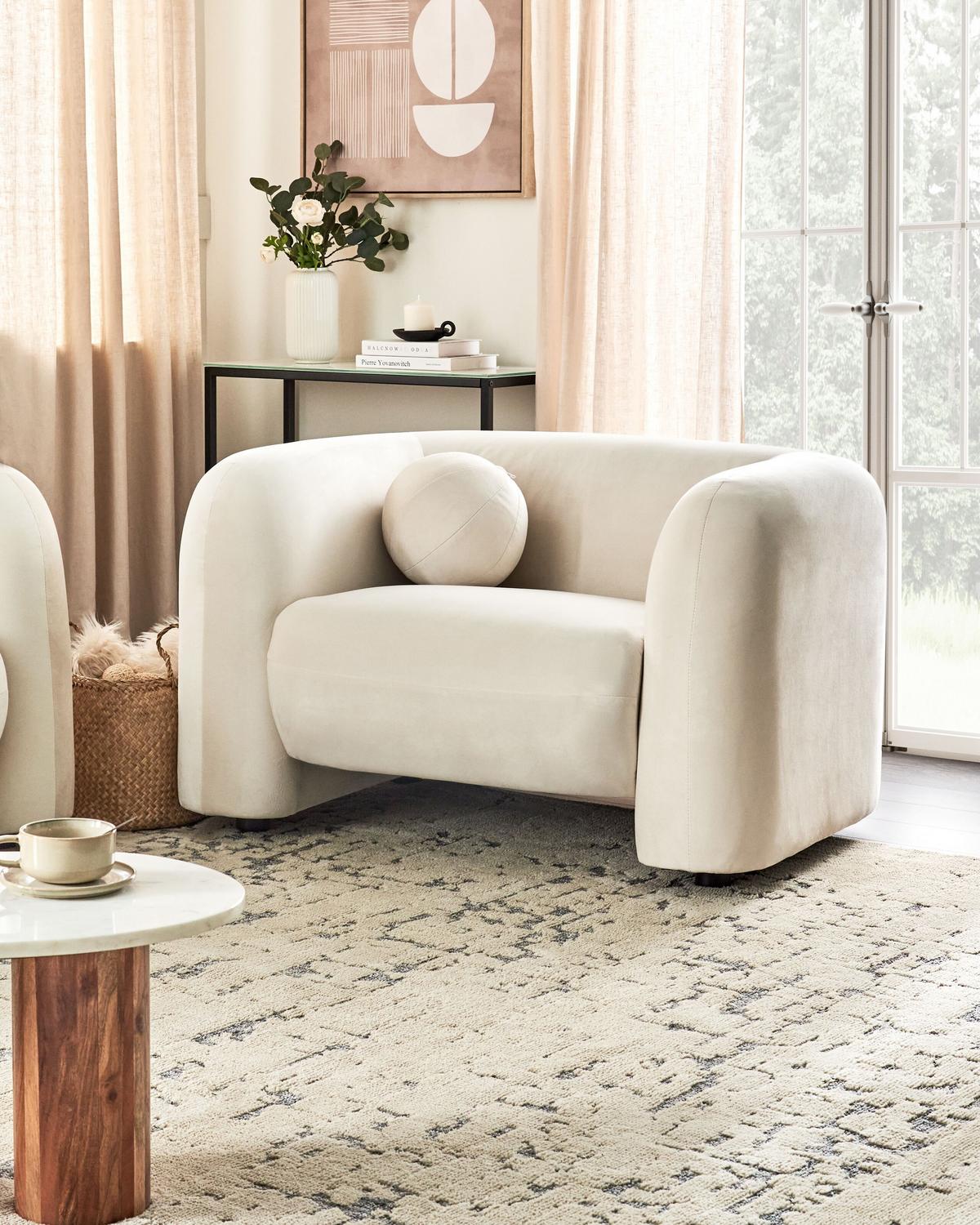 SESSEL Samtstoff Cremeweiß Leiren - Creme, Textil (111/73/83cm) - Beliani