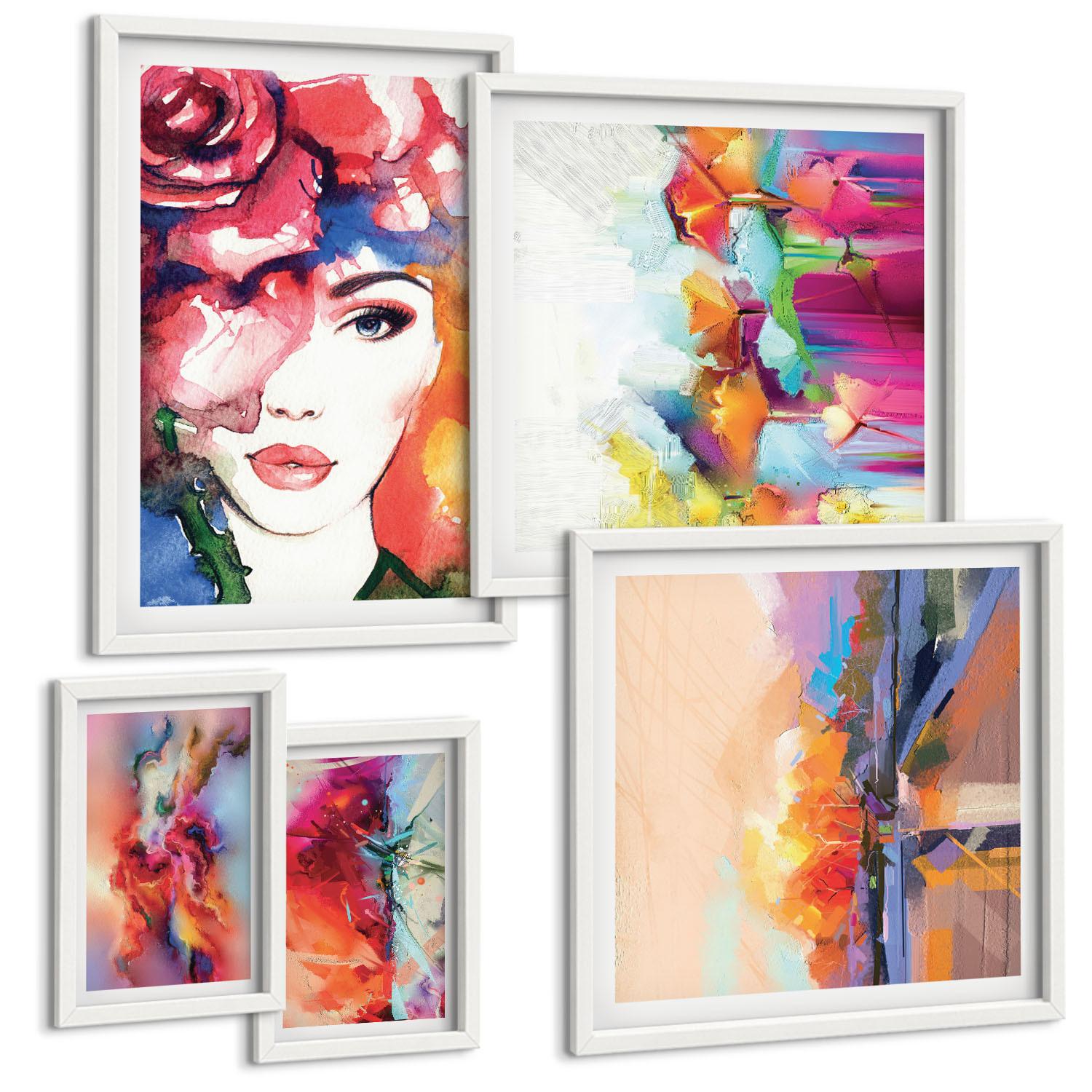 BILDER SET 5er Set - 50x50 cm & 20x30 cm & 40x60 cm Weißer Rahmen - Italienische Flüsse, Hügel, Straße - Weiß, Kunststoff (40/60cm) - TULUP